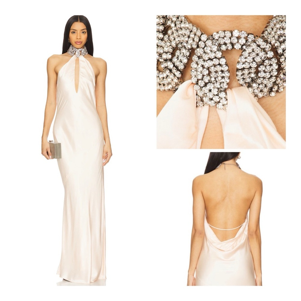 NBD Aerith Backless Halter Maxi w Diamanté Choker NWT